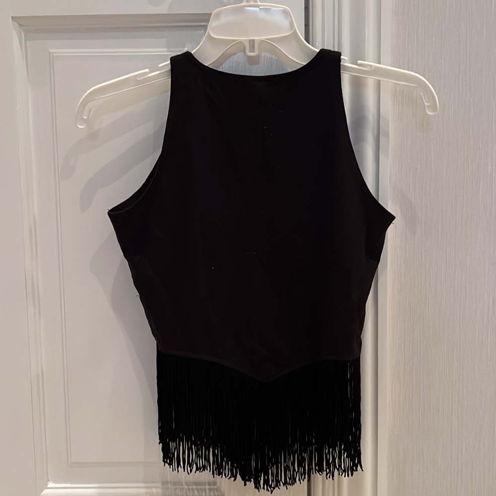 LF black fringe crop top